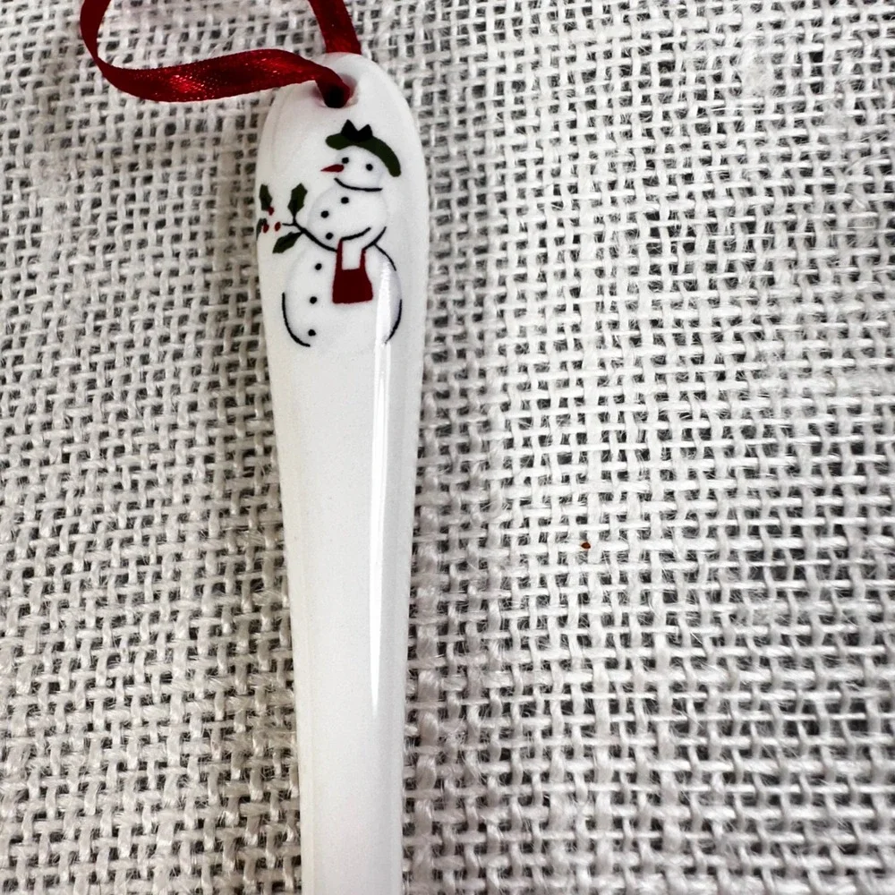 Williams Sonoma Ceramic Spoon Christmas Ornament Snowman White Holiday Decor WS